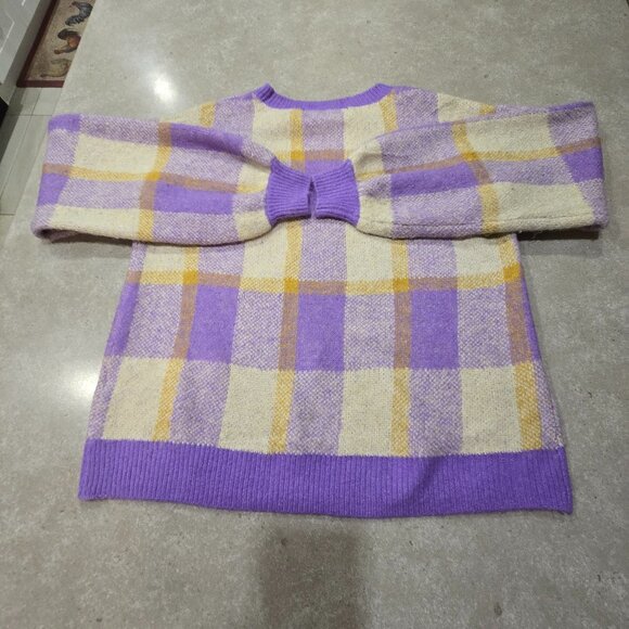 VERO MODA Women’s Plaid Puff Long Sleeves Sweater Lilac/Gold/Cream - Sze Medium - Picture 4 of 11